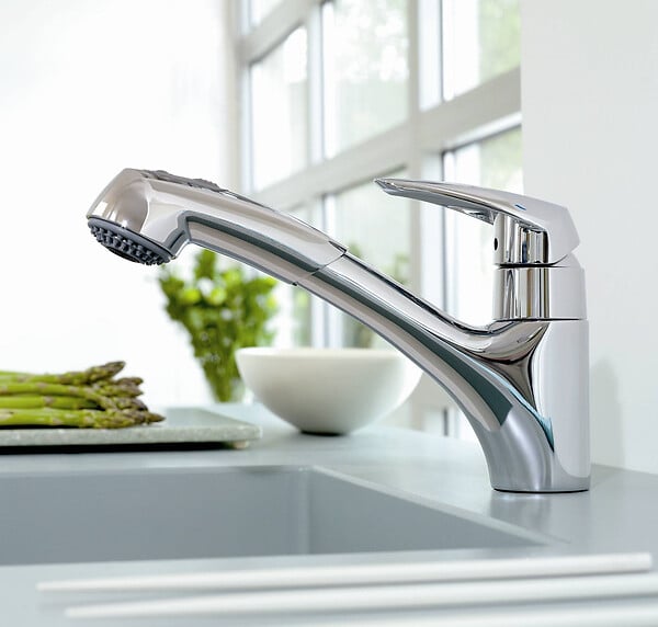 GROHE - Eurodisc Mitigeur Evier avec douchette extractible 2 jets, Chrome (G-32257001) - large