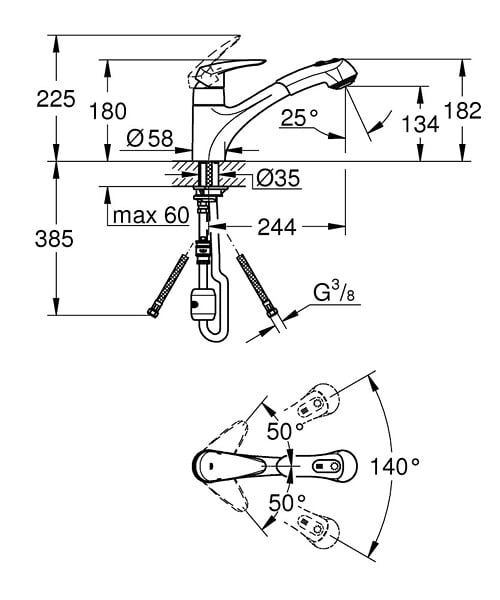 GROHE - Eurodisc Mitigeur Evier avec douchette extractible 2 jets, Chrome (G-32257001) - large