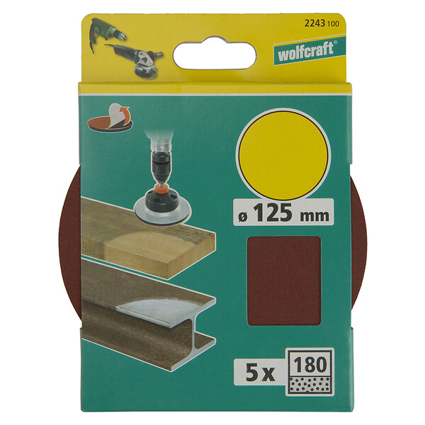 WOLFCRAFT - 5 disques abrasifs auto-agrip. Corindon - G180 - Diam.125mm - large