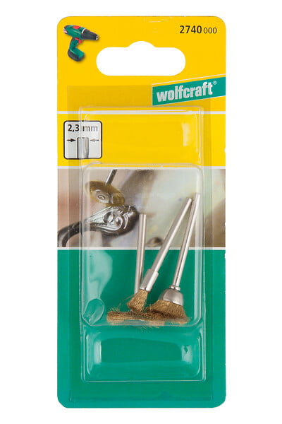 WOLFCRAFT - Lot de 3 mini brosses laiton - Tige 2,35mm - large