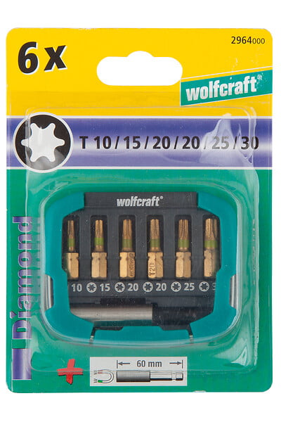WOLFCRAFT - Coffret embouts diamant Torx - 7 pièces - (1/4") - large
