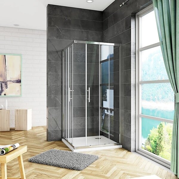 AICA SANITAIRE - AICA cabine de douche coulissante 80x80x185cm accès d'angle, cabine de douche carrée avec receveur de douche - large
