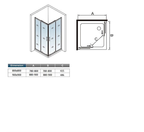 AICA SANITAIRE - AICA cabine de douche coulissante 80x80x185cm accès d'angle, cabine de douche carrée avec receveur de douche - large