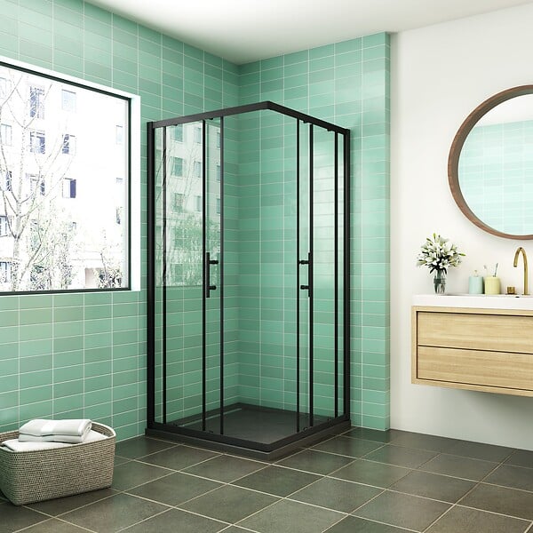 AICA SANITAIRE - AICA cabine de douche 90x90x200cm cabine de douche coulissante en verre anticalcaire et le modèle noir mat Hauteur 200cm - large