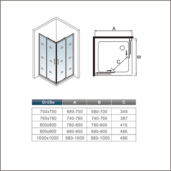 AICA SANITAIRE - AICA cabine de douche 90x90x200cm cabine de douche coulissante en verre anticalcaire et le modèle noir mat Hauteur 200cm - large