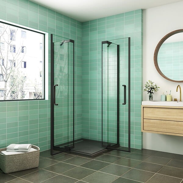 AICA SANITAIRE - AICA cabine de douche Noire 100x100x195cm cabine de douche battante l'accès d'angle en 8mm verre anticalcaire - large