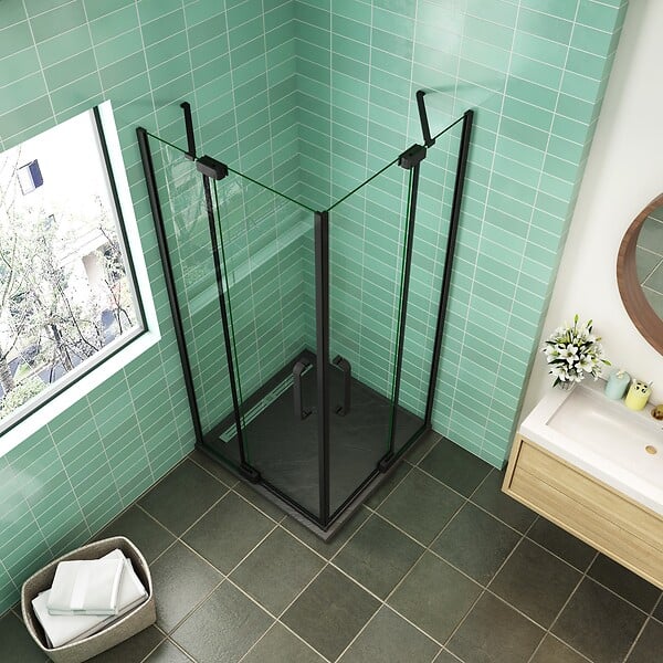 AICA SANITAIRE - AICA cabine de douche Noire 100x100x195cm cabine de douche battante l'accès d'angle en 8mm verre anticalcaire - large