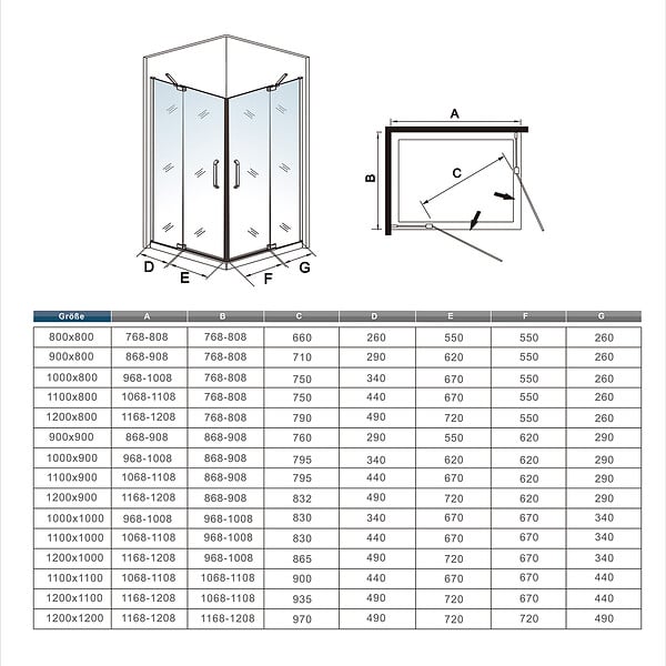 AICA SANITAIRE - AICA cabine de douche Noire 100x100x195cm cabine de douche battante l'accès d'angle en 8mm verre anticalcaire - large
