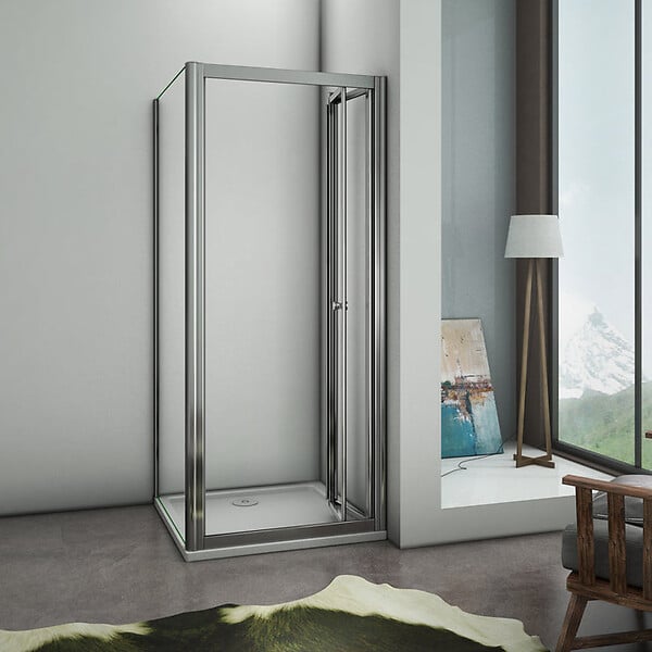 AICA SANITAIRE - AICA cabine de douche pliante 80x80x185cm, porte de douche pliante 80cm avec une paroi de douche fixe, verre de sécurité et transparent - large
