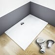 AICA SANITAIRE - AICA receveur de douche blanc 150x70x3cm rectangulaire, extra-plat, gel coat, bac à douche anti-dérapant avec la bonde de receveur et le siphon 90cm - vignette