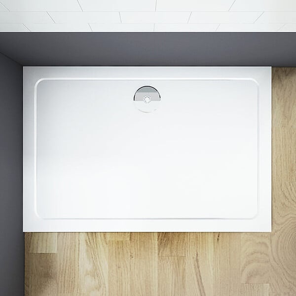 AICA SANITAIRE - AICA receveur de douche blanc 150x70x3cm rectangulaire, extra-plat, gel coat, bac à douche anti-dérapant avec la bonde de receveur et le siphon 90cm - large