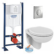 GROHE - Pack WC Bâti autoportant avec Cuvette Porcher rimless + Abattant + Plaque chrome (ProjectPorcher-2) - vignette