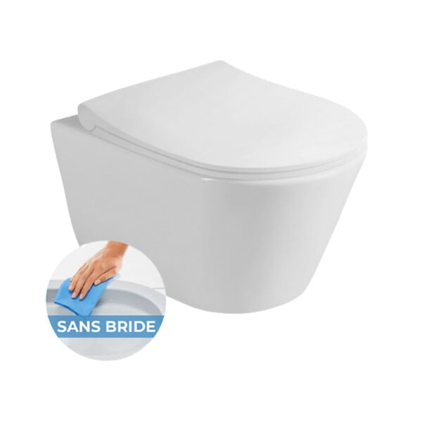 GROHE - Pack WC Bâti-support Rapid SL + WC sans bride Lucco Avva + Abattant softclose + Plaque blanche (RapidSL-Avva-3) - large