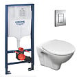 GROHE - Pack WC Bâti-support Rapid SL + Cuvette suspendue Cersanit S-line + Abattant + Plaque Chrome (GROHE-S-LinePro-1) - vignette
