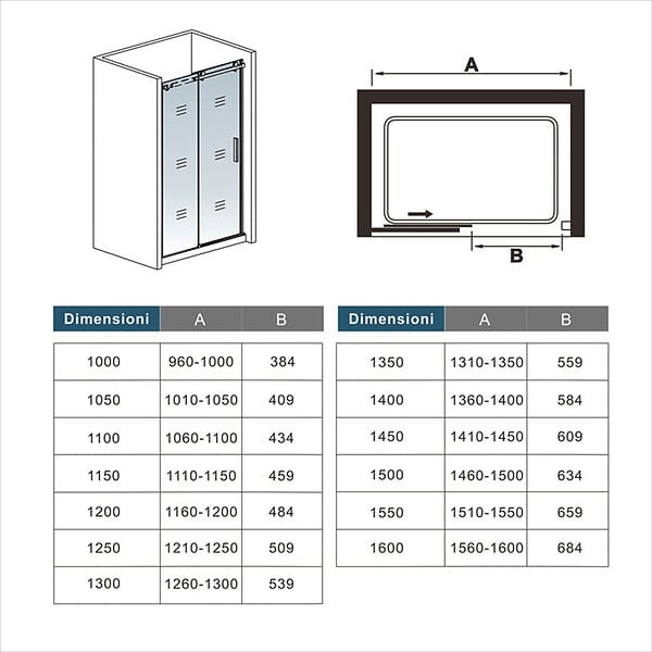 AICA SANITAIRE - AICA porte de douche noire 100x200cm porte de douche coulissante en 8mm verre anticalcaire installation en niche - large