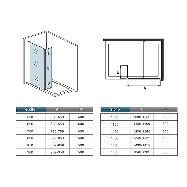 AICA SANITAIRE - AICA paroi de douche 70x200cm avec retour pivotant 50x200cm en 8mm verre securit, paroi de douche à l'italienne avec une barre de fixation 70-120cm en cylindrique - large
