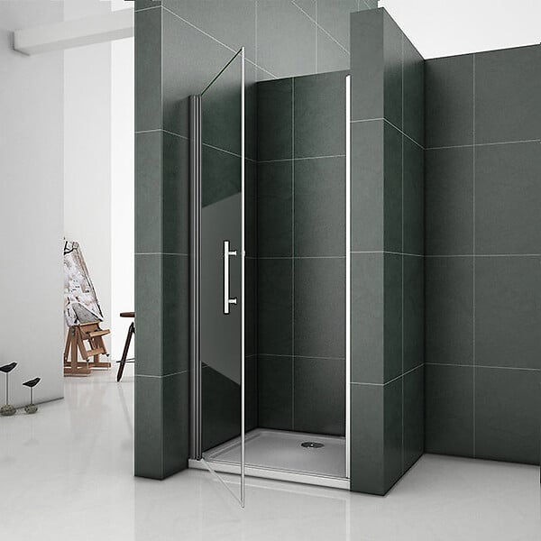 AICA SANITAIRE - AICA porte de douche pivotante 100x185cm en niche en verre bande central dépoli anticalcaire Installation à Gauche - large