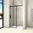 AICA SANITAIRE - AICA porte de douche noire 140x200cm porte de douche coulissante en 8mm verre anticalcaire installation en niche - vignette
