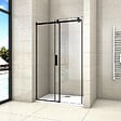 AICA SANITAIRE - AICA porte de douche noire 140x200cm porte de douche coulissante en 8mm verre anticalcaire installation en niche - vignette