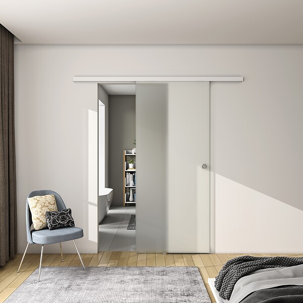 AICA SANITAIRE - AICA porte coulissante 100x225cm porte intérieure coulissante en verre sablé, porte intérieure avec un rail blanc - large
