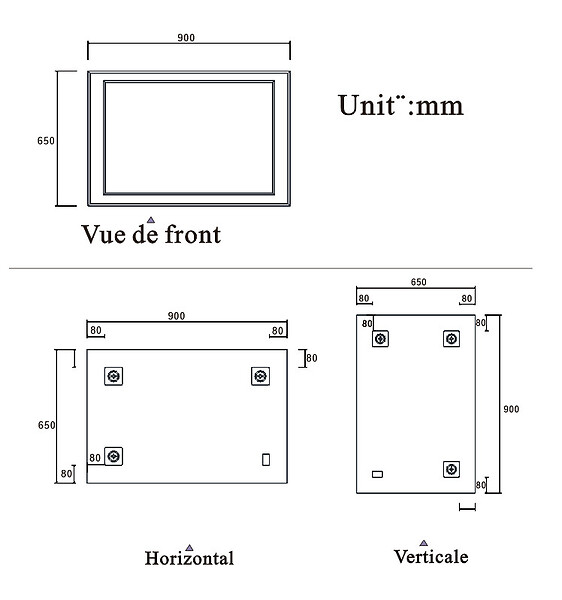 AICA SANITAIRE - Aica 65x90cm Miroir artisanal de salle de bain rectangulaire suspendu horizontalement et verticalement - large