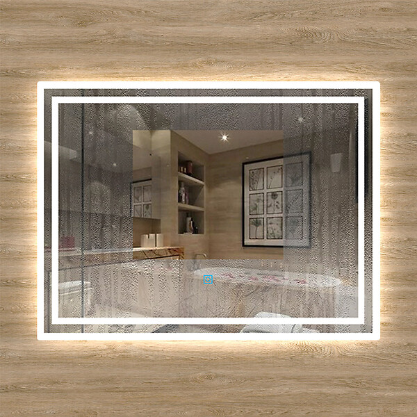 AICA SANITAIRE - Aica sanitaire Miroir simple de salle de bain lumineux LED avec anti-buée et interrupteur tactile intégré 90x70cm - large