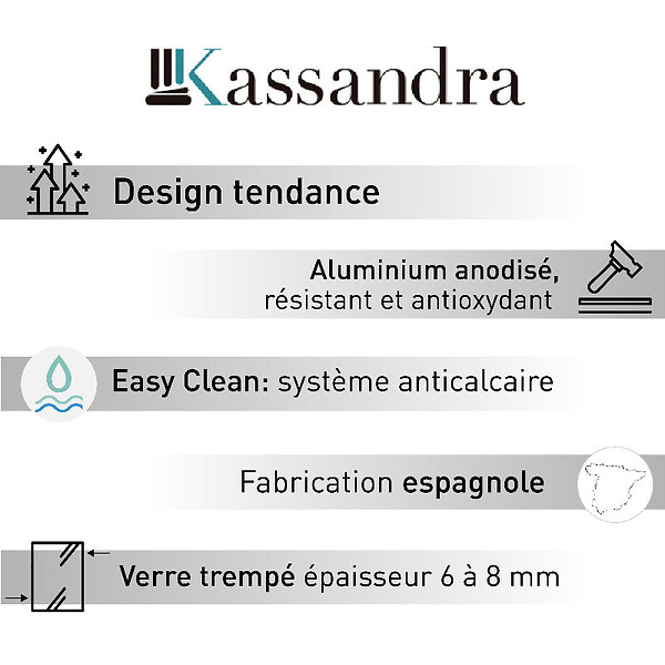 Kassandra - Paroi de douche fixe + Porte coulissante BELLA 150 cm  Sans paroi latérale - large