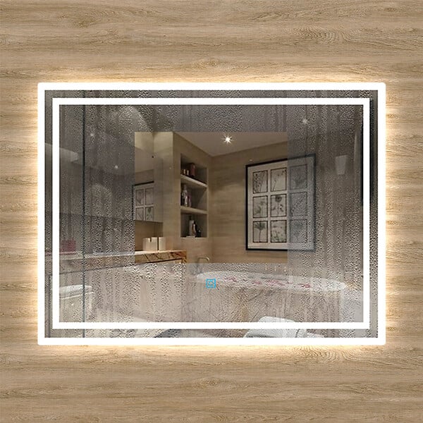 AICA SANITAIRE - Aica sanitaire 60x50cm Miroir de salle de bain lumineux LED avec anti-buée et interrupteur tactile intégré - large