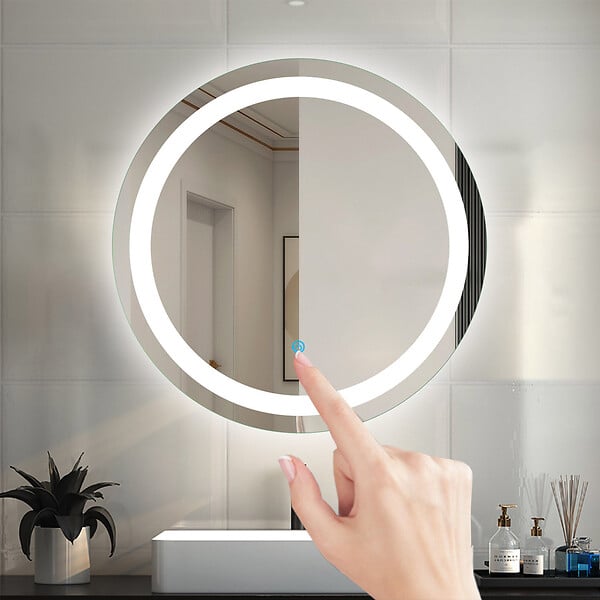 AICA SANITAIRE - AICA Miroir de Salle de Bain LED Rond Anti-Buée et Tactile Suspendu Vertical 60x60cm - large