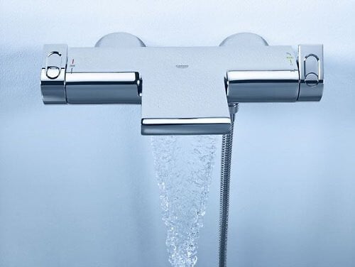 GROHE - Set bain/douche Mitigeur thermostatique Grohtherm 2000 + Stick de douche mural 1 jet, Chrome (34174001-CUBESTICK) - large
