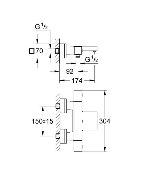 GROHE - Set bain/douche mitigeur thermostatique Grohtherm Cube + Douchette Euphoria 1 jet avec support mural (34497000-CUBESTICK) - large