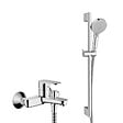 HANSGROHE - Vernis Blend Set Mitigeur bain/douche + Douchette Ecosmart 2 jets + Barre 65cm Chrome (71440000-Vernis) - vignette