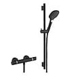 HANSGROHE - Set de douche Mitigeur Ecostat Comfort + Barre Unica 65 cm + Douchette 3 jets Raindance 120 Select E, Noir mat - vignette