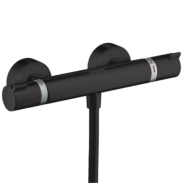 HANSGROHE - Set de douche Mitigeur Ecostat Comfort + Barre Unica 65 cm + Douchette 3 jets Raindance 120 Select E, Noir mat - large