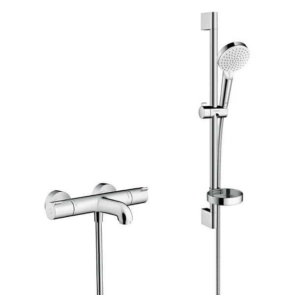 HANSGROHE - Ecostat 1001 CL Pack Mitigeur Thermostatique bain/douche + Set de douche Crometta Vario avec porte-savon (13201000-Crometta2) - large
