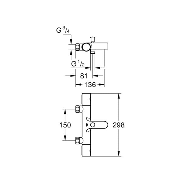 GROHE - Set bain/douche Mitigeur thermostatique Grohtherm 800 + Stick de douche mural 1 jet, Chrome (34770000-CUBESTICK) - large