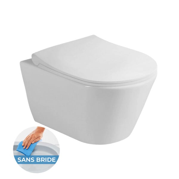 LUCCO - Avva Cuvette suspendue sans bride avec abattant frein de chute, Blanc (Avvarimless) - large