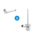 OPTIMA - Optima Cube Way Set Brosse de toilette murale + Porte-papier toilette mural, Chrome (CubeWay-SET) - vignette