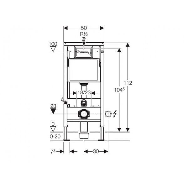 GEBERIT - Ensemble bâti-support Duofix UP100 + réservoir pour WC 112 cm + Plaque DELTA50 + Manchon de raccordement (458.103.00.1-2) - large