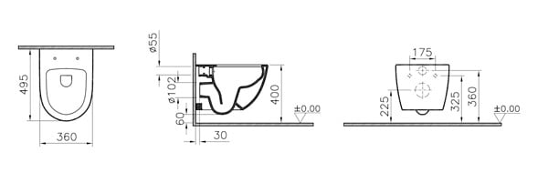 VITRA - SENTO Cuvette compacte sans bride 49,5cm + abattant ultra-fin avec frein de chute (SentoCompactRimless) - large