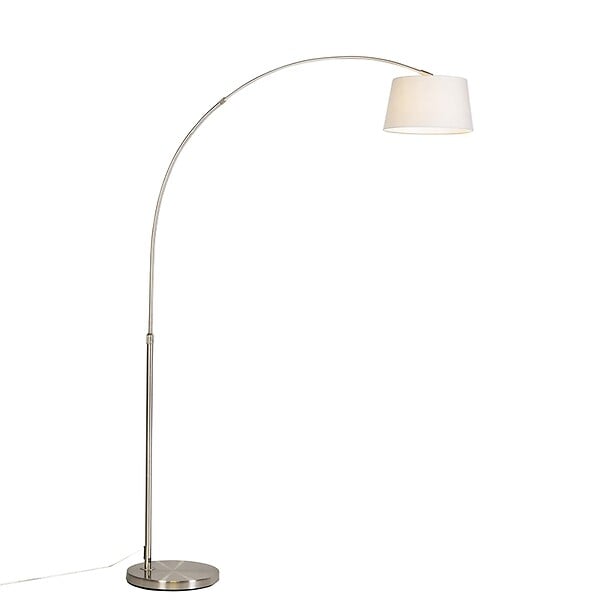 QAZQA - Lampe à arc moderne en acier avec abat-jour en tissu blanc - Arc Basic - large