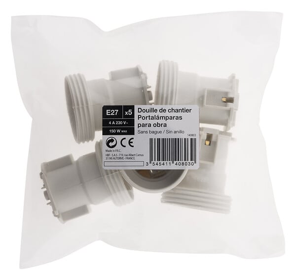 ZENITECH - Lot de 5 douilles de chantier E27 plastique - large