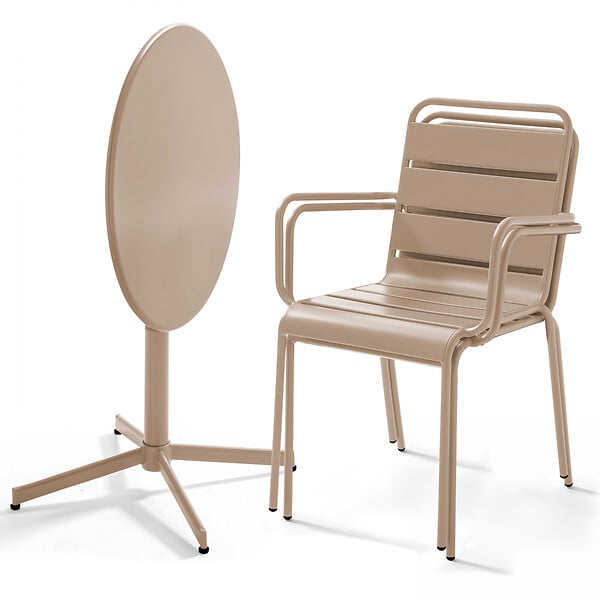 OVIALA - Ensemble table de jardin et 2 fauteuils métal taupe - Palavas - large