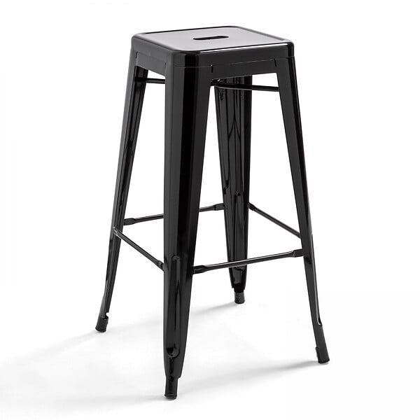 OVIALA - Lot de 4 tabourets de bar acier noir brillant - large