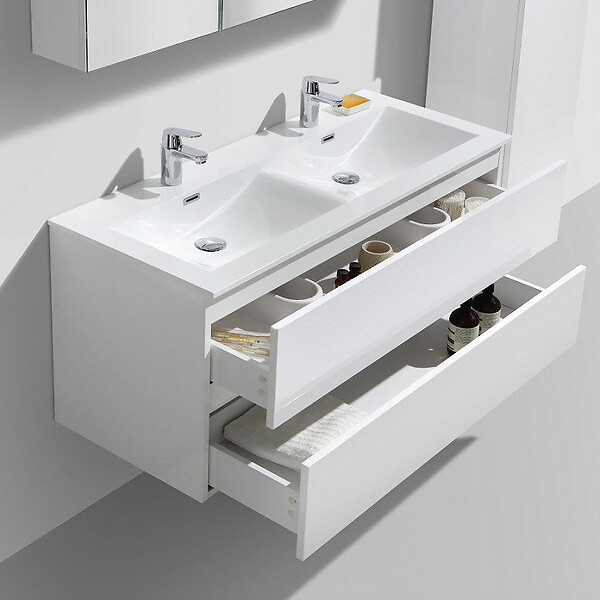 STANO - Meuble salle de bain design double vasque SIENA largeur 120 cm blanc laqué - large