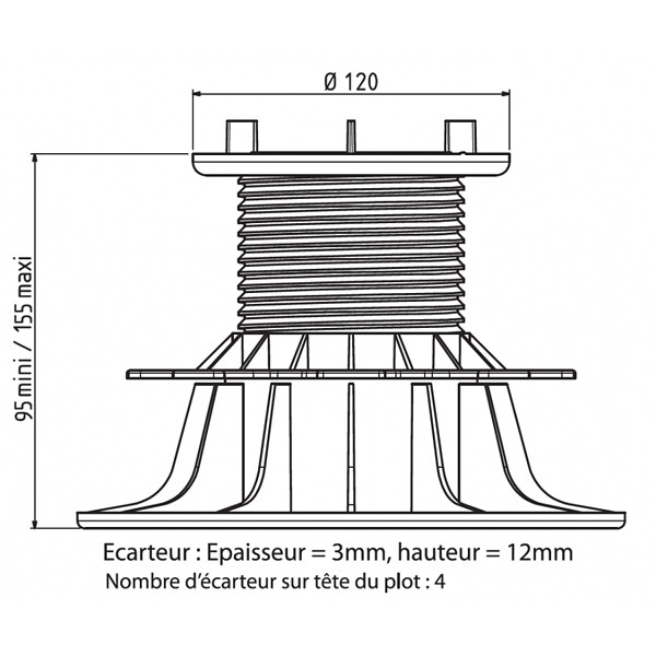 JOUPLAST - Plot autonivelant 95-155mm Jouplast - Terrasse dalle A l'unite - large
