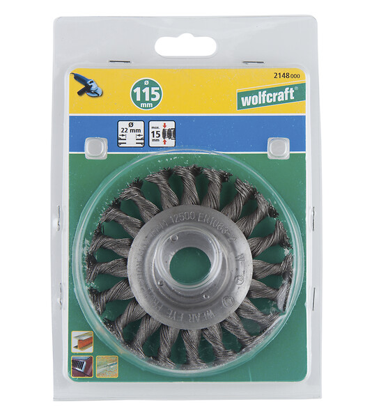 WOLFCRAFT - Brosse métallique circulaire torsadée acier AL22.2 D115mm - large