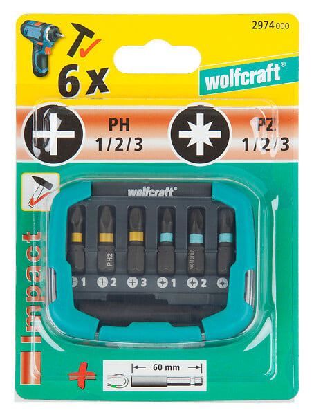 WOLFCRAFT - 1 Coffret embouts Impact PH + PZ. 7 pc - large