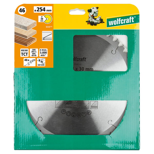 WOLFCRAFT - Lame scie à onglet carbure 254mm 48 dents - large