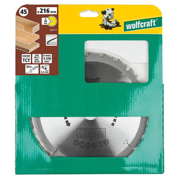 WOLFCRAFT - 1 Lame scie à onglets CT 24dts ø216mm - large